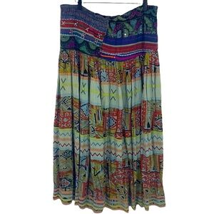 Carla Freeman Women's Multicolored Embroidered Mixed Media Maxi Skirt size Small